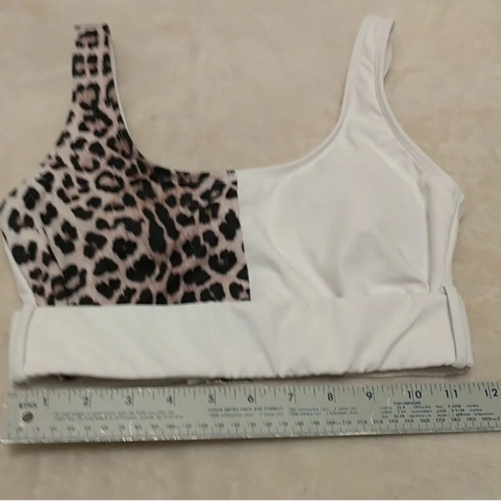 SHEIN Leopard and White Belted Bikini Top